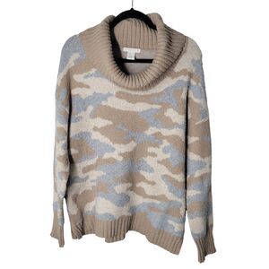 Christian Siriano Womens Sz L Beige Tan Camouflage Long Sleeve Sweater